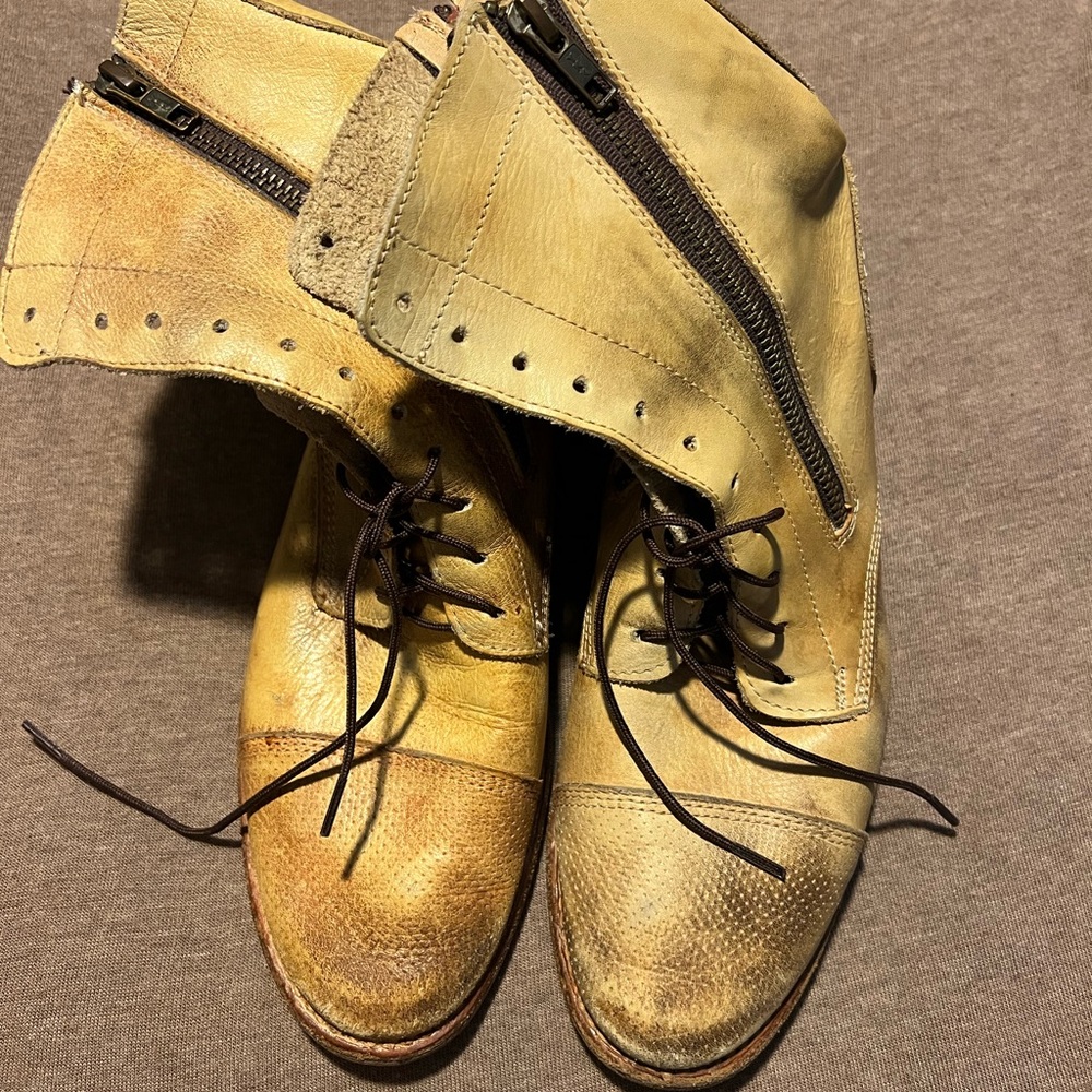 BED|STU Women's Lace-Up Boots in Distressed Mustard
